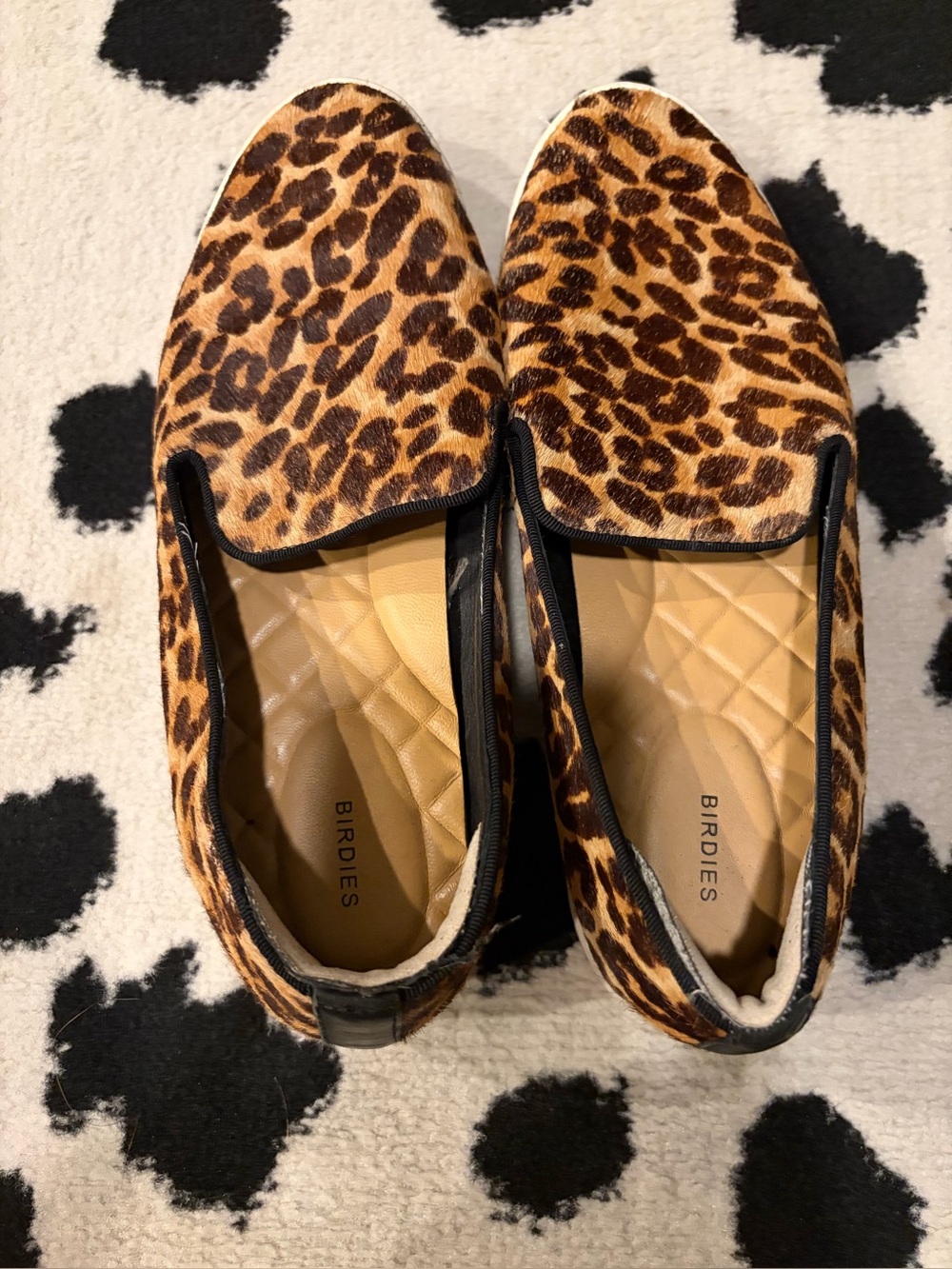 Birdies Leopard Print Slip-On Flats in Brown and Black